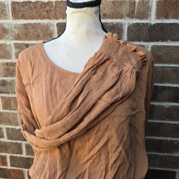 Baltic Born Boho Maxi Dress 3XL Tan Rust Tie Waist Long Sleeve Tiered Cottagecor - Picture 5 of 12